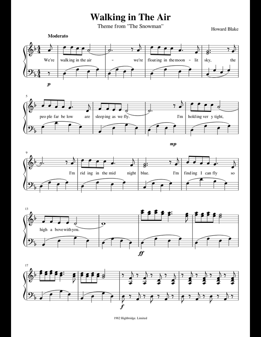 Walking in The Air sheet music for Piano download free in PDF or MIDI