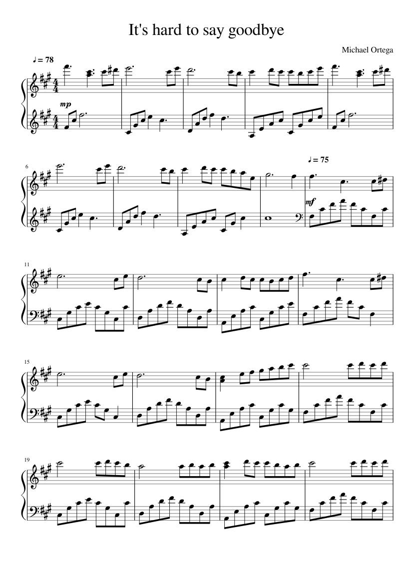 It S Hard To Say Goodbye Michael Ortega Sheet Music For Piano