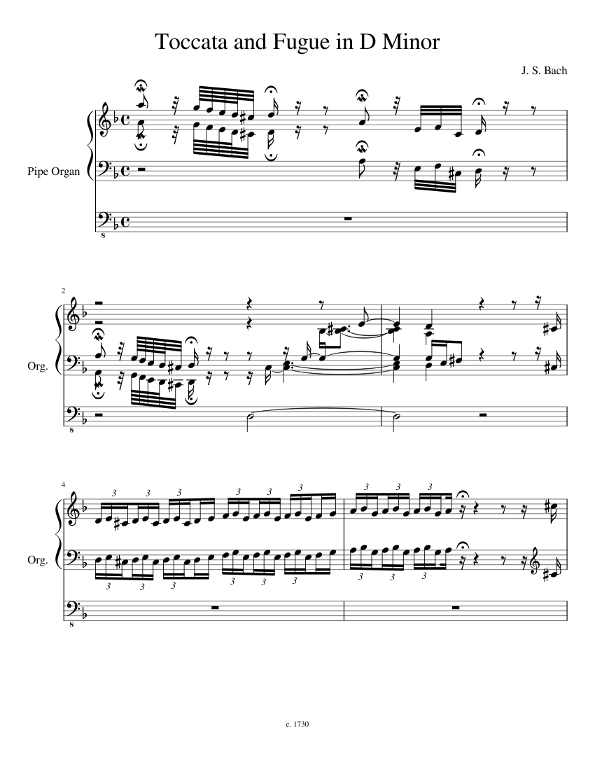 Bach: BWV 565 - Toccata and Fugue in D Minor (c. 1730) Sheet music for ...