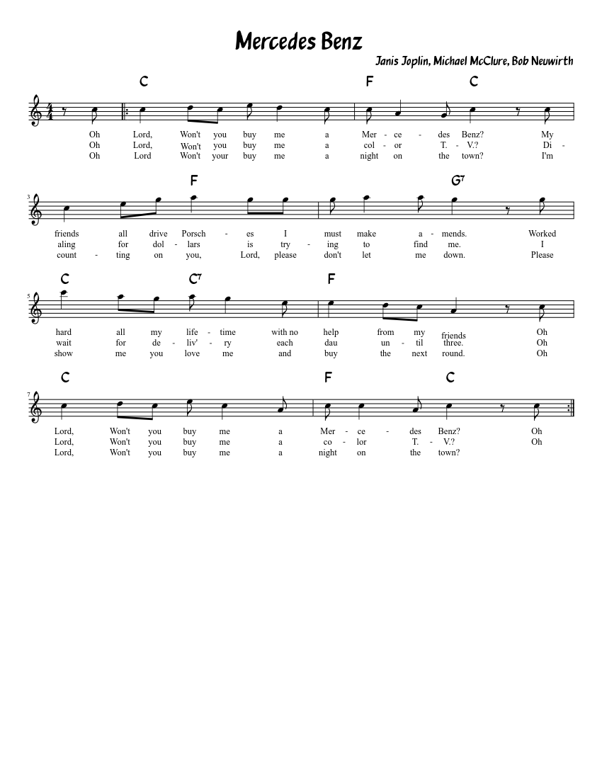 Mercedes Benz Sheet Music Musescore Com