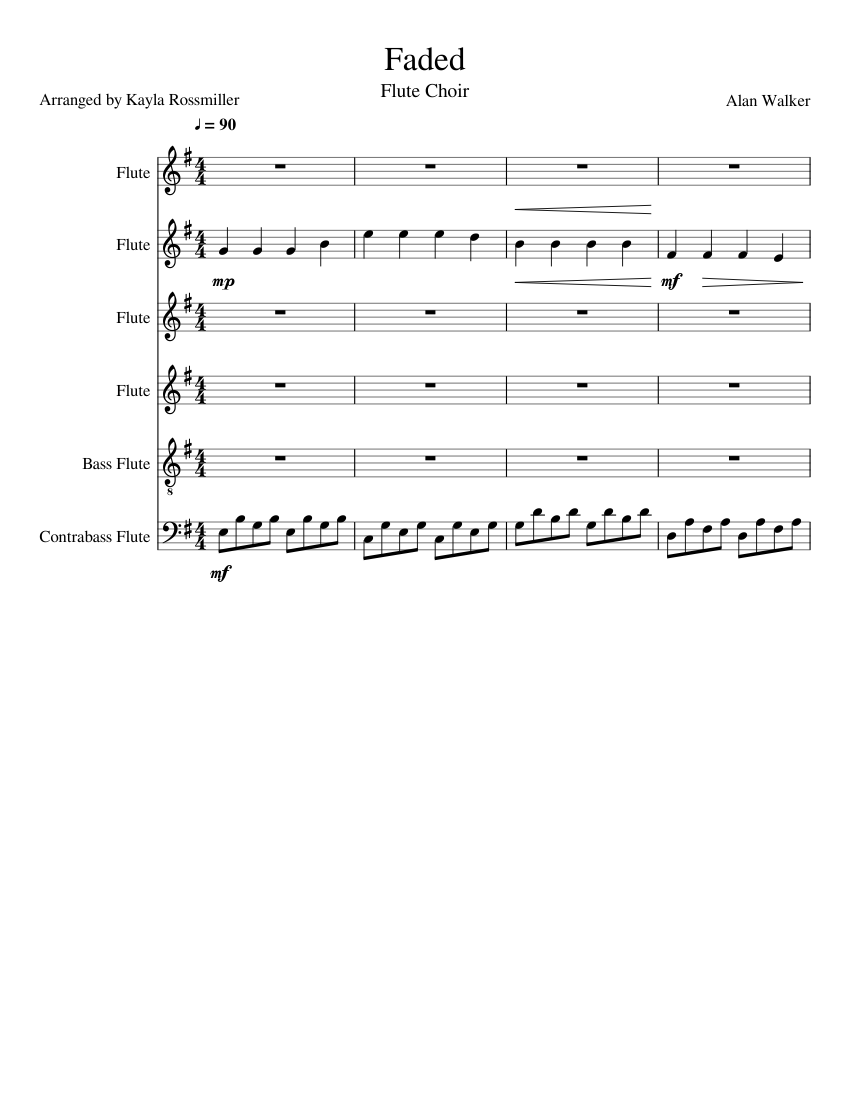 Faded Flute Choir Sheet Music For Flute Flute Bass Flute Woodwind Ensemble Musescore Com