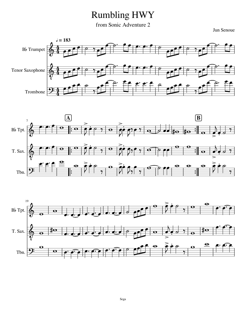 Rumbling HWY Sheet music for Trumpet (In B Flat), Trombone, Saxophone