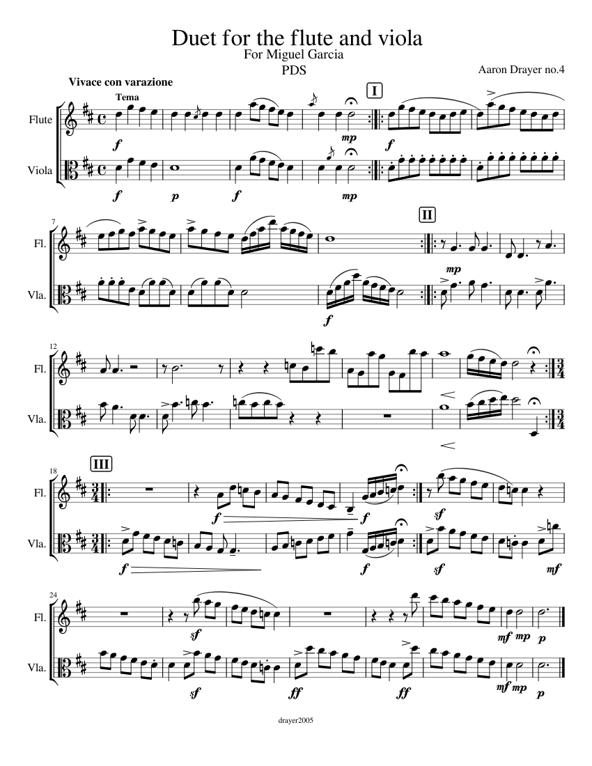 Duetforthefluteandviola Sheet Music For Flute Viola Mixed Duet 
