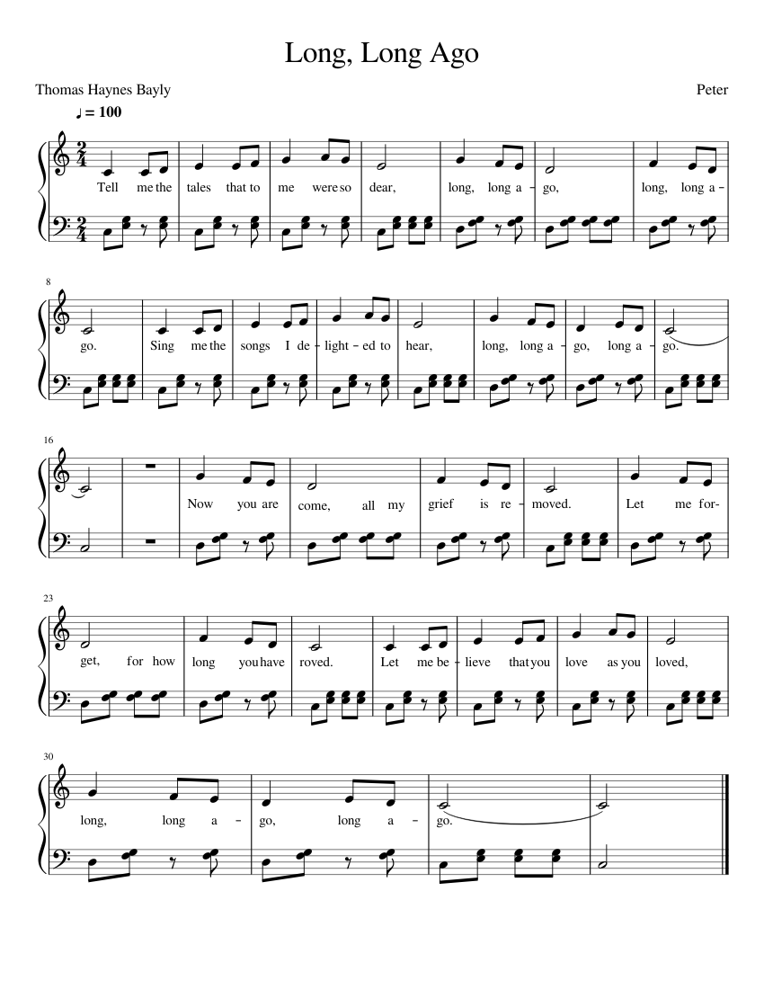 Long, Long Ago sheet music for Piano download free in PDF or MIDI