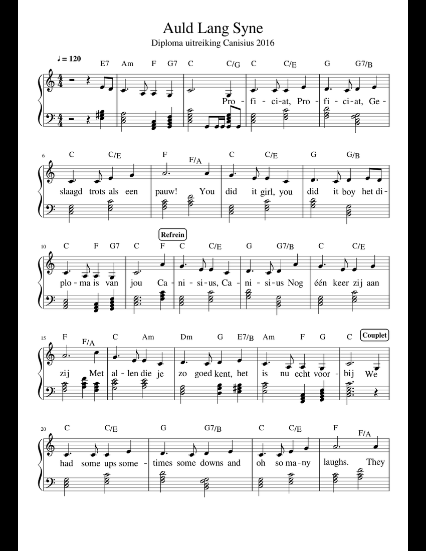 Auld Lang Syne sheet music for Piano download free in PDF or MIDI