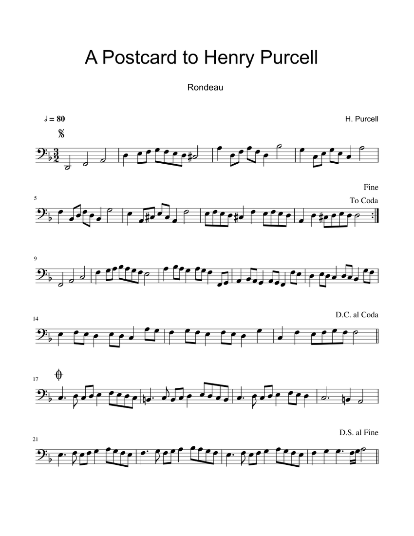 A Postcard to Henry Purcell Sheet music for Cello | Download free in ...