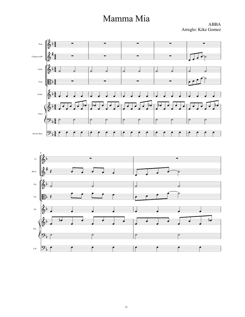 Mamma Mia Sheet Music For Piano Violin Flute Viola More
