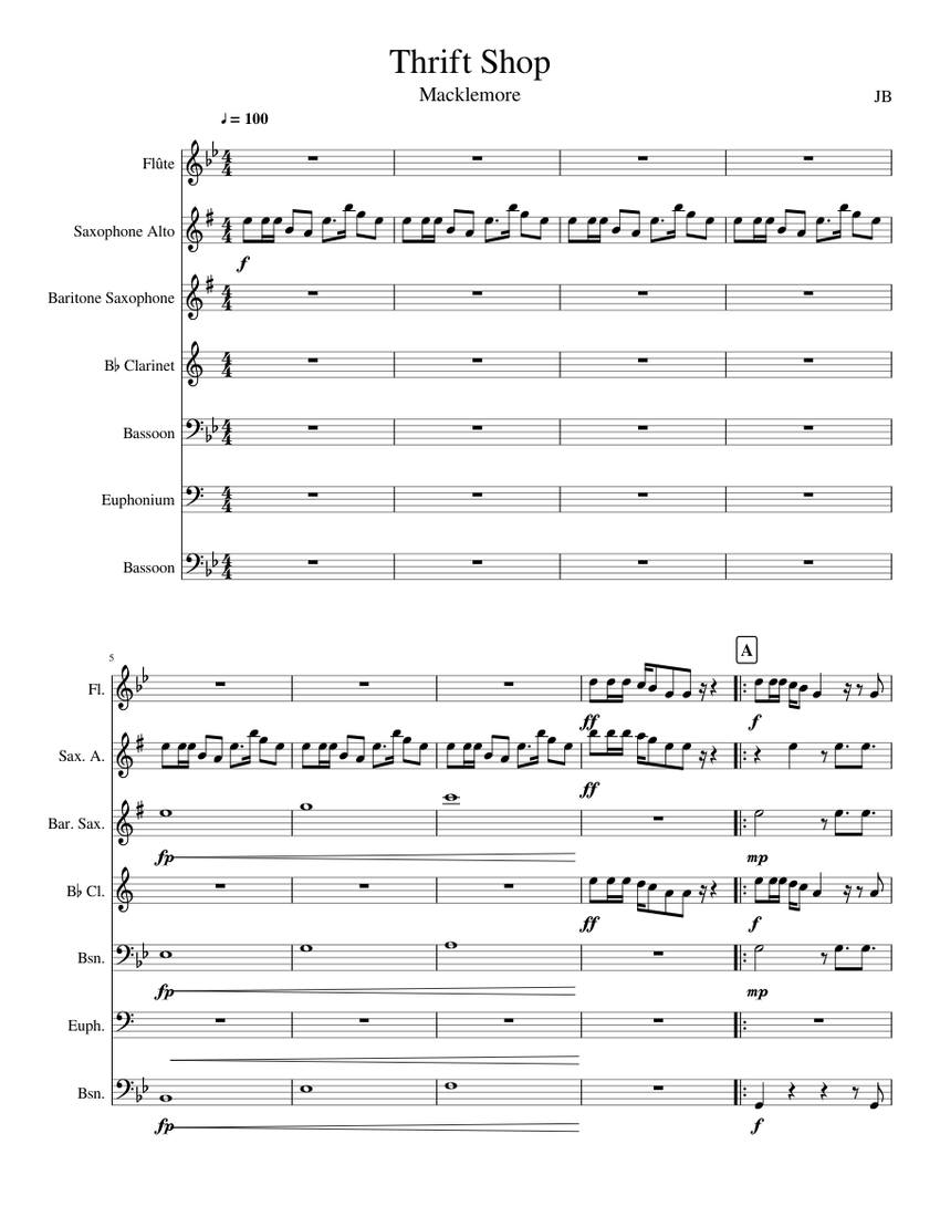 Thrift Shop Sheet music for Flute, Alto Saxophone, Baritone