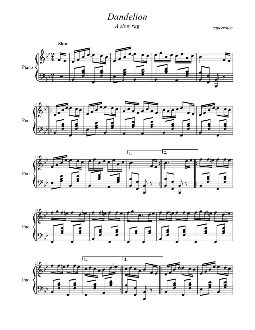Dandelion - A slow rag Sheet music | Download free in PDF or MIDI