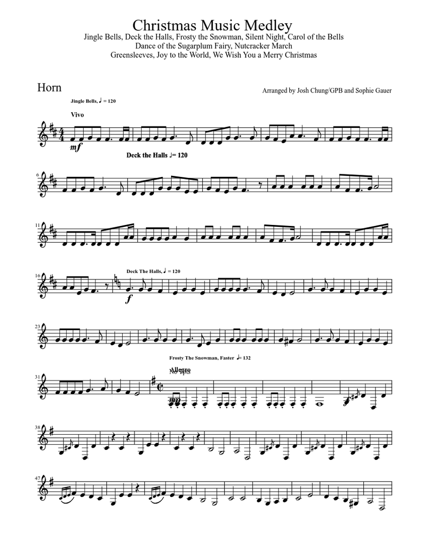 Christmas Music Medley Sheet music for French Horn Download free in PDF or MIDI