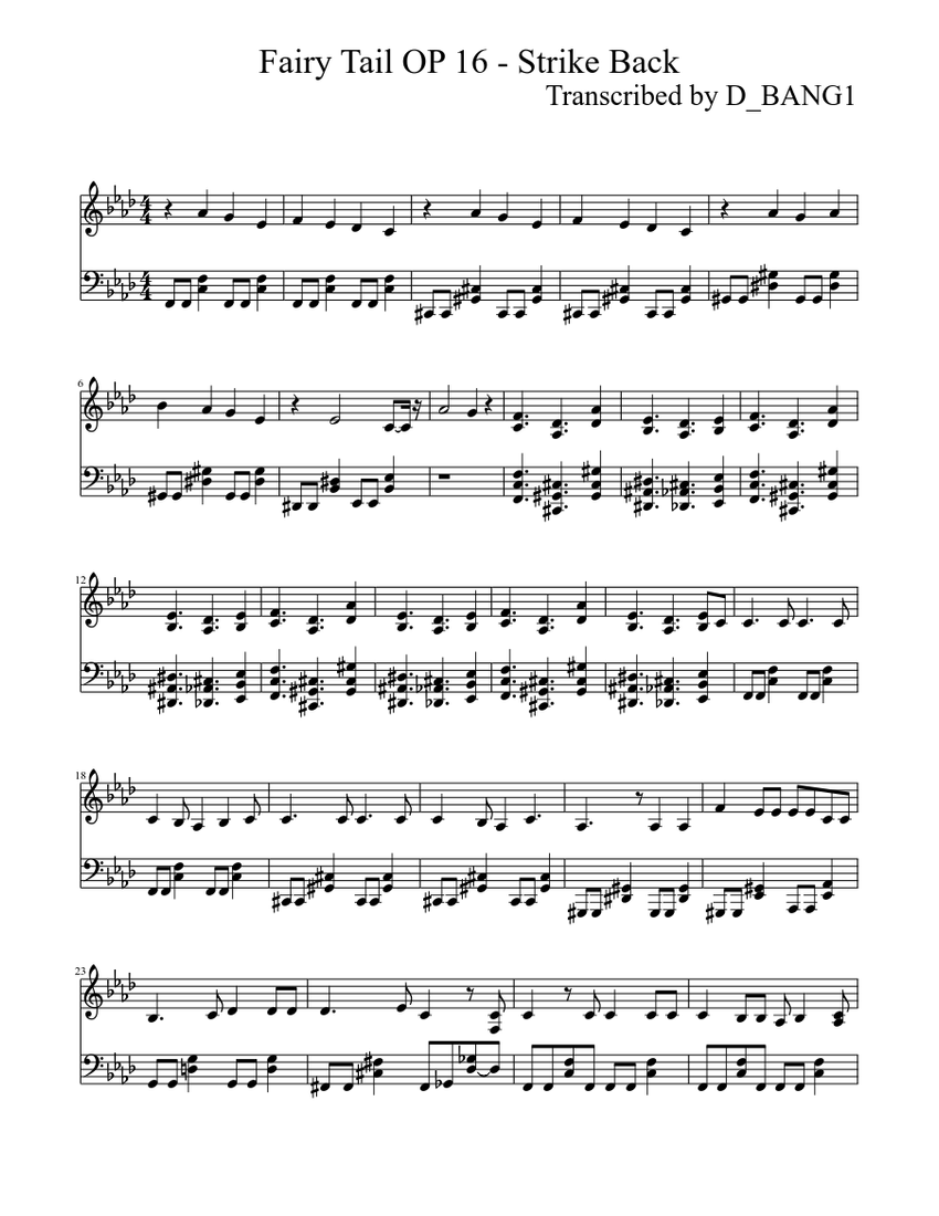 Fairy Tail Op 16 Strike Back Sheet Music Musescore Com