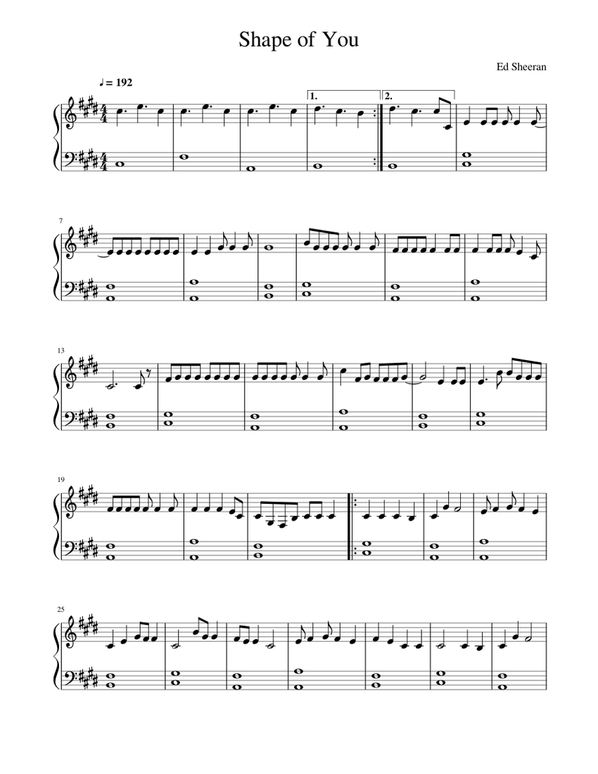Shape of You Sheet music for Piano | Download free in PDF or MIDI