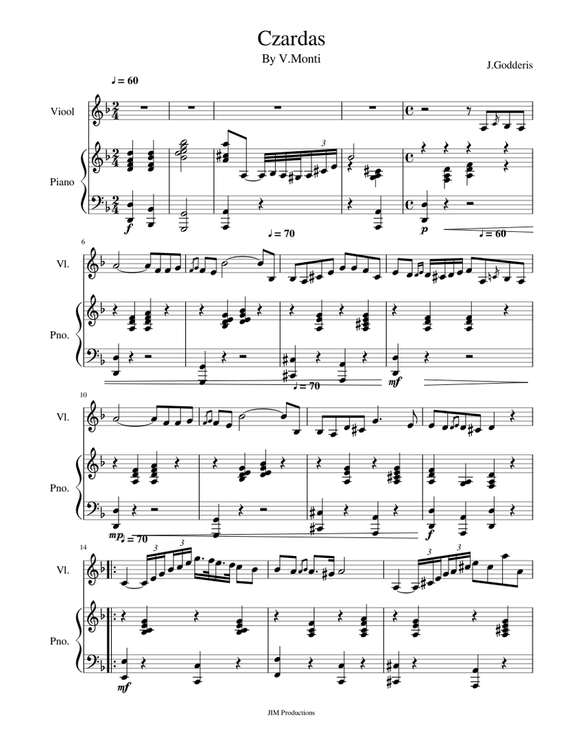 Czardas Sheet music for Violin, Piano | Download free in PDF or MIDI