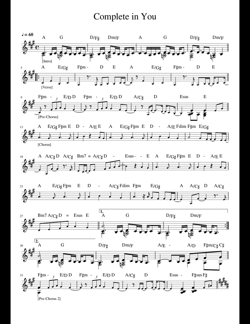 Complete in You - Parachute Band (Piano, Vocals & Chords) sheet music ...