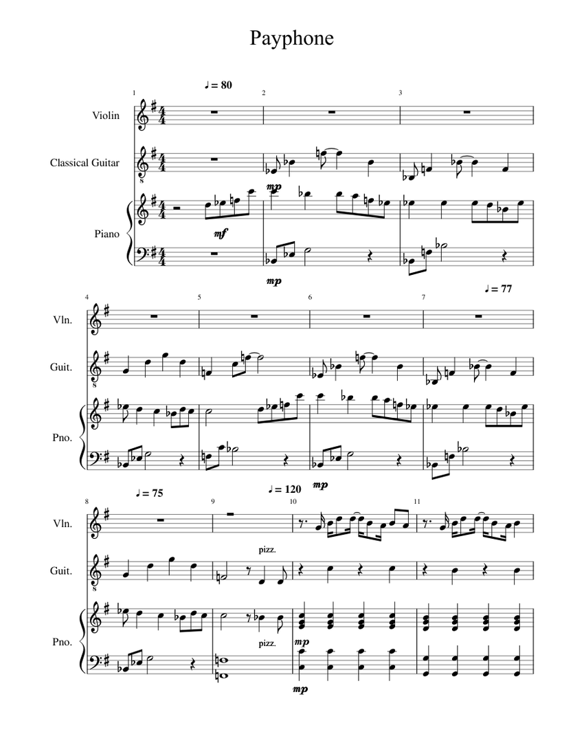 Payphone Sheet music for Piano, Violin, Guitar (Mixed Trio) | Musescore.com