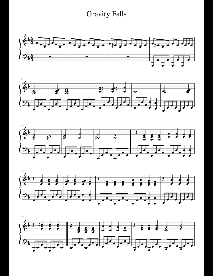 Gravity falls sheet music for Piano download free in PDF or MIDI