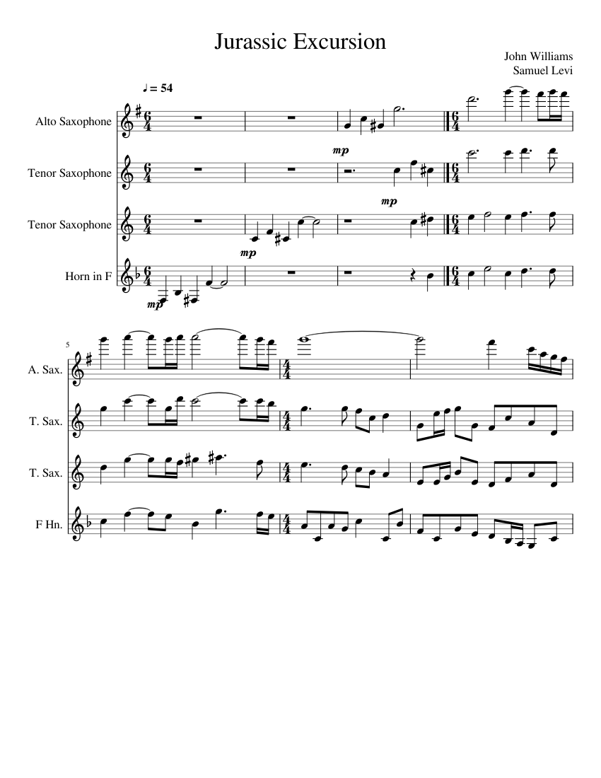 Jurassic Park sheet music for Alto Saxophone, Tenor Saxophone, French Horn download free in PDF