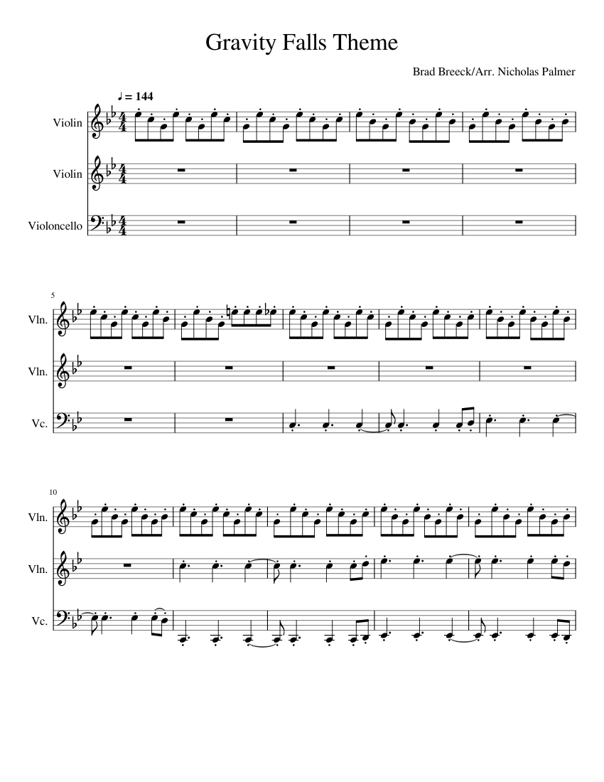 Gravity Falls String Trio Theme Sheet Music For Violin Cello