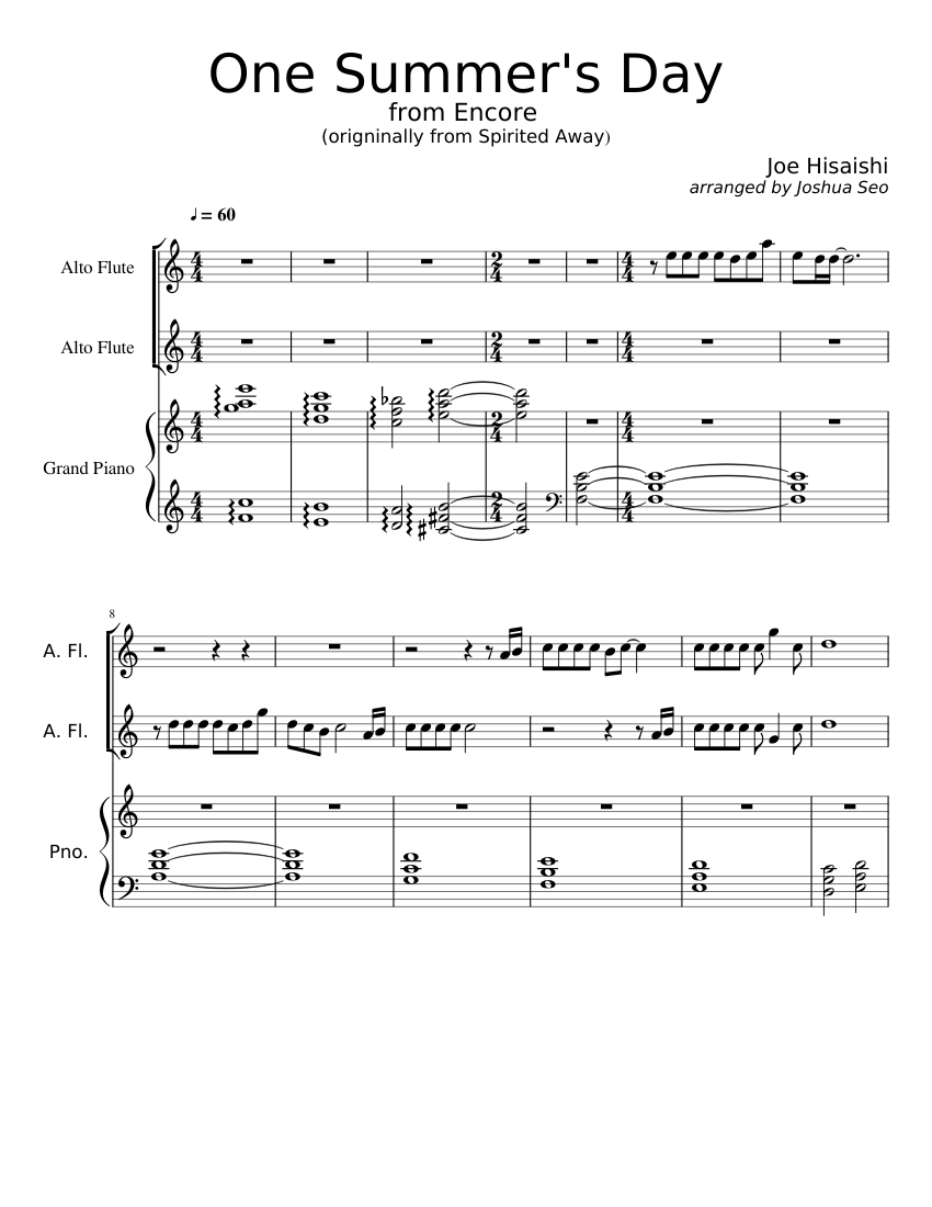 One Summer's Day Sheet music for Flute, Piano | Download free in PDF or