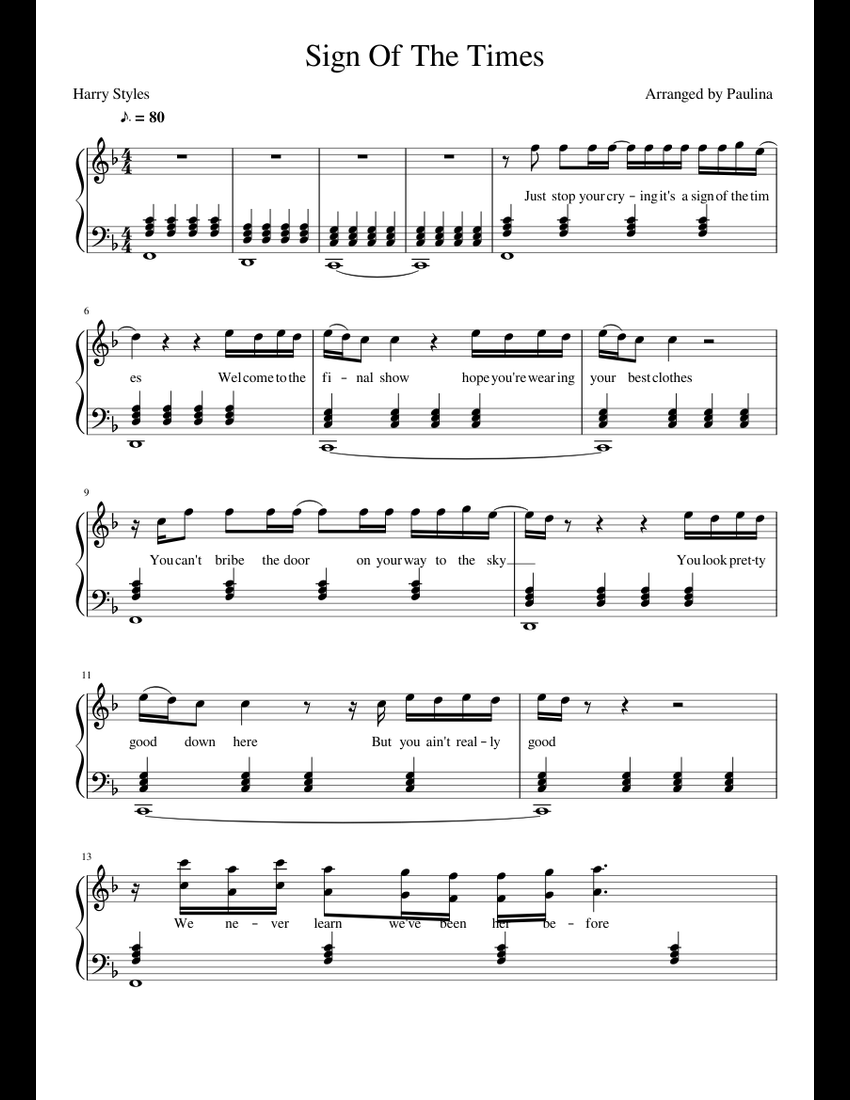 Sign Of The Times - Harry Styles sheet music for Piano download free in