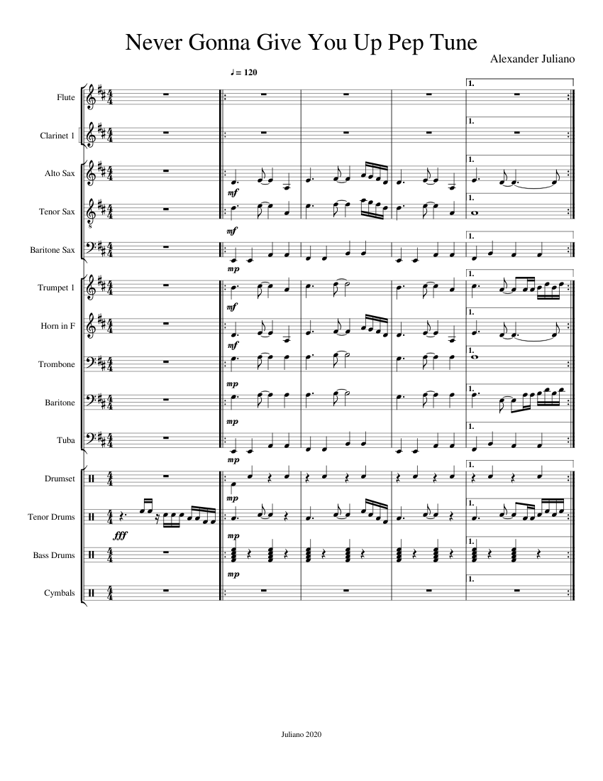 Never Gonna Give You Up for Pep Band sheet music for Flute, Clarinet ...