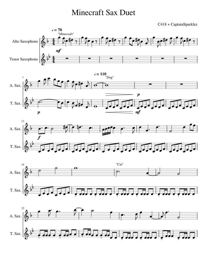 Minecraft Sax Duet Sheet music for Saxophone (Alto), Saxophone (Tenor