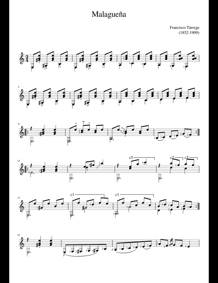 Malagueña sheet music for Piano download free in PDF or MIDI