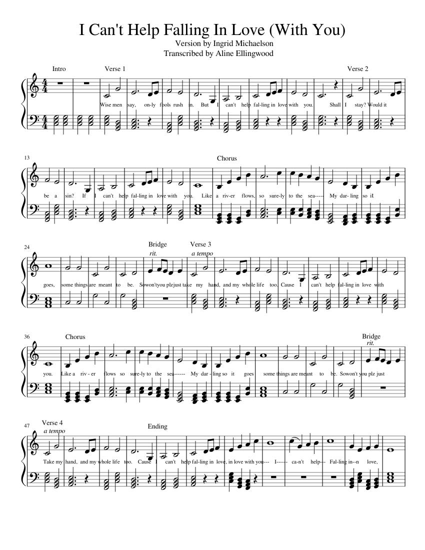 i can't help falling in love (with you) sheet music for piano