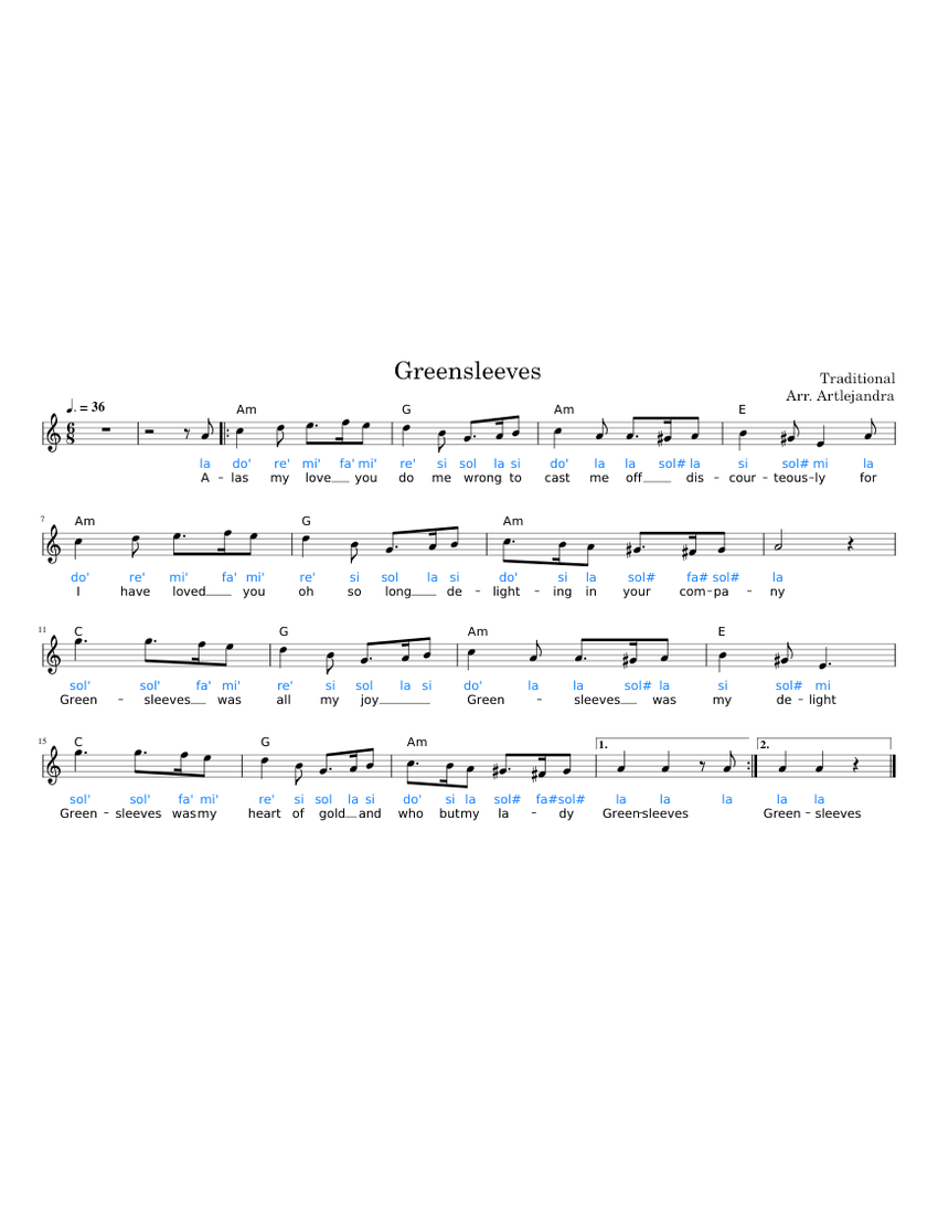 Greensleeves Sheet music for Flute (Solo) | Musescore.com
