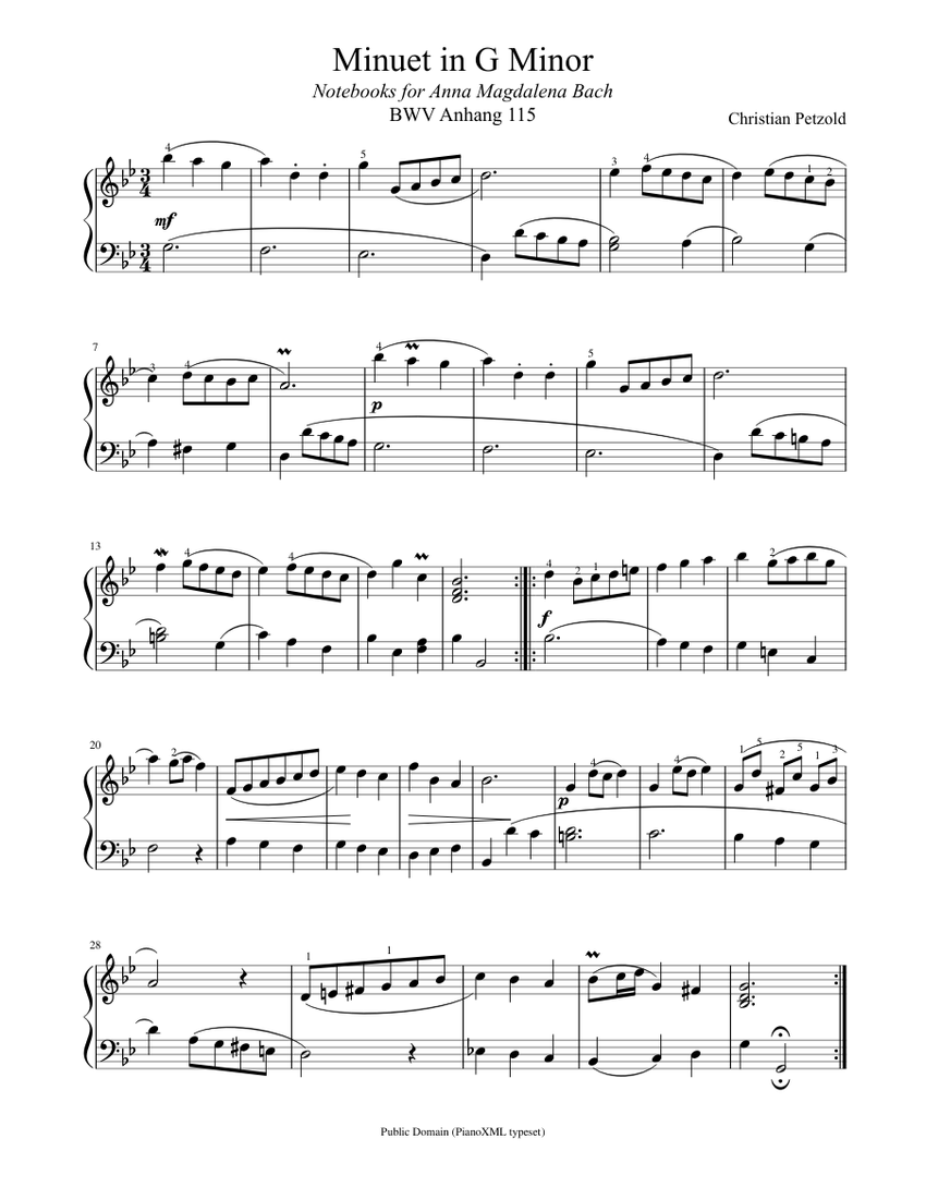 Bach: Minuet in G Minor (BWV Anh. 115) Sheet music | Musescore.com