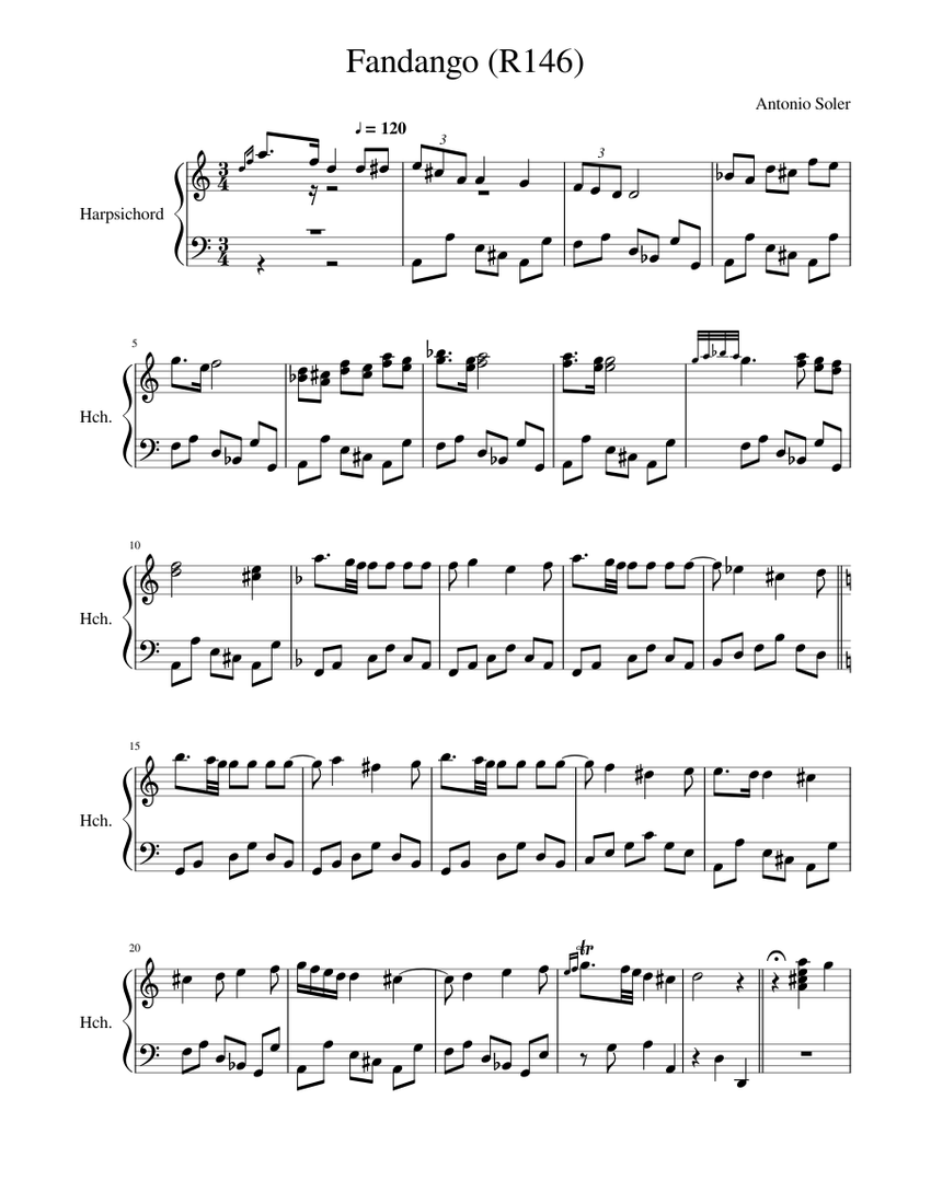 Antonio Soler Fandango Sheet music for Harpsichord (Mixed Duet ...
