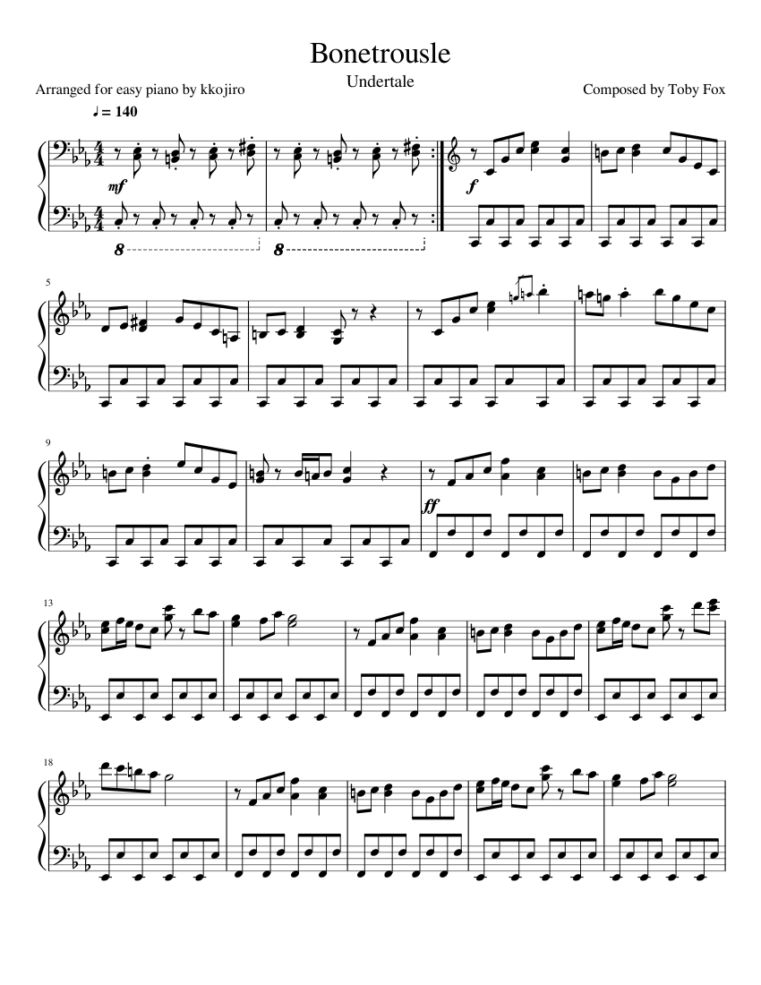 Bonetrousle for easy piano sheet music for Piano download free in PDF