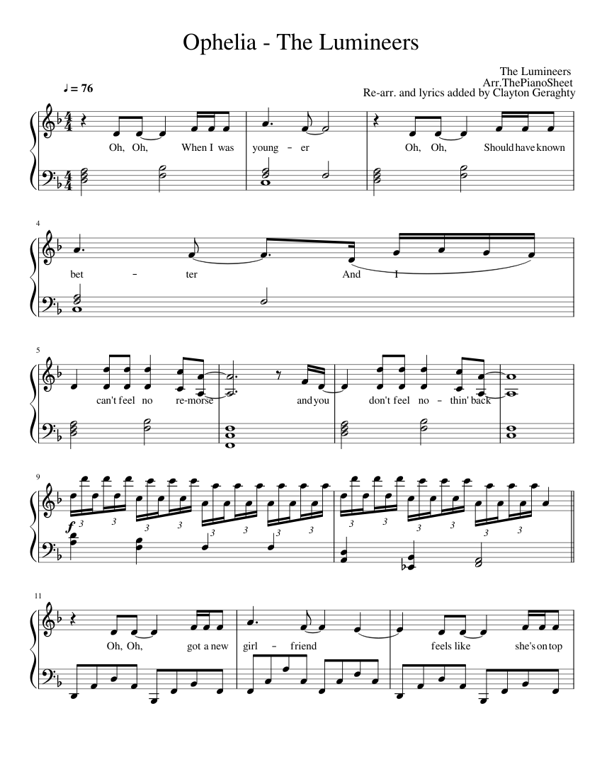 Ophelia sheet music for Piano download free in PDF or MIDI