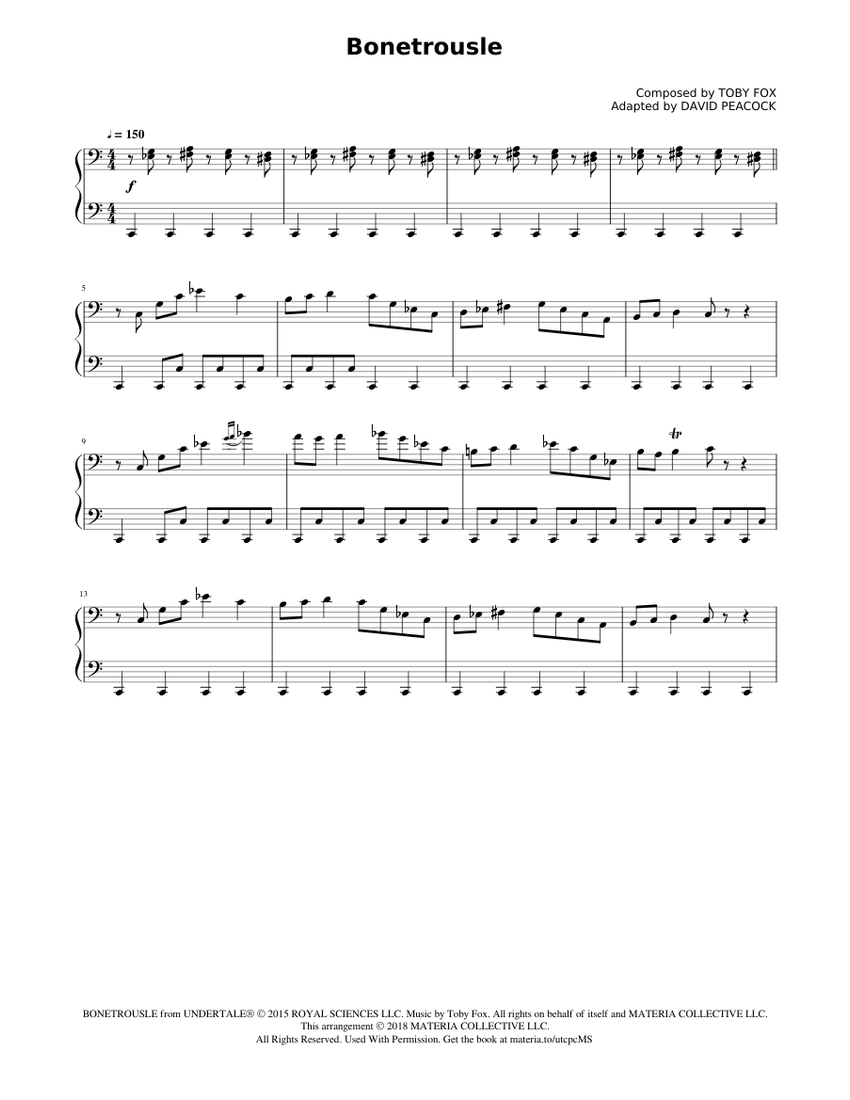 Bonetrousle (UNDERTALE Complete Piano Sheet Music) Sheet music for