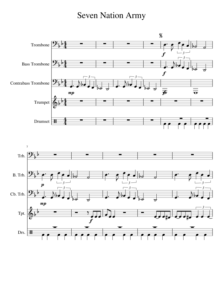 Seven Nation Army With Solo Sheet Music For Trombone Download