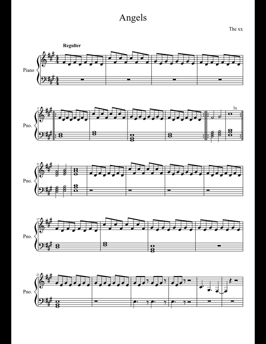 Angels - The xx sheet music download free in PDF or MIDI