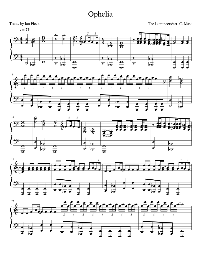 Ophelia Sheet Music For Piano Download Free In Pdf Or Midi