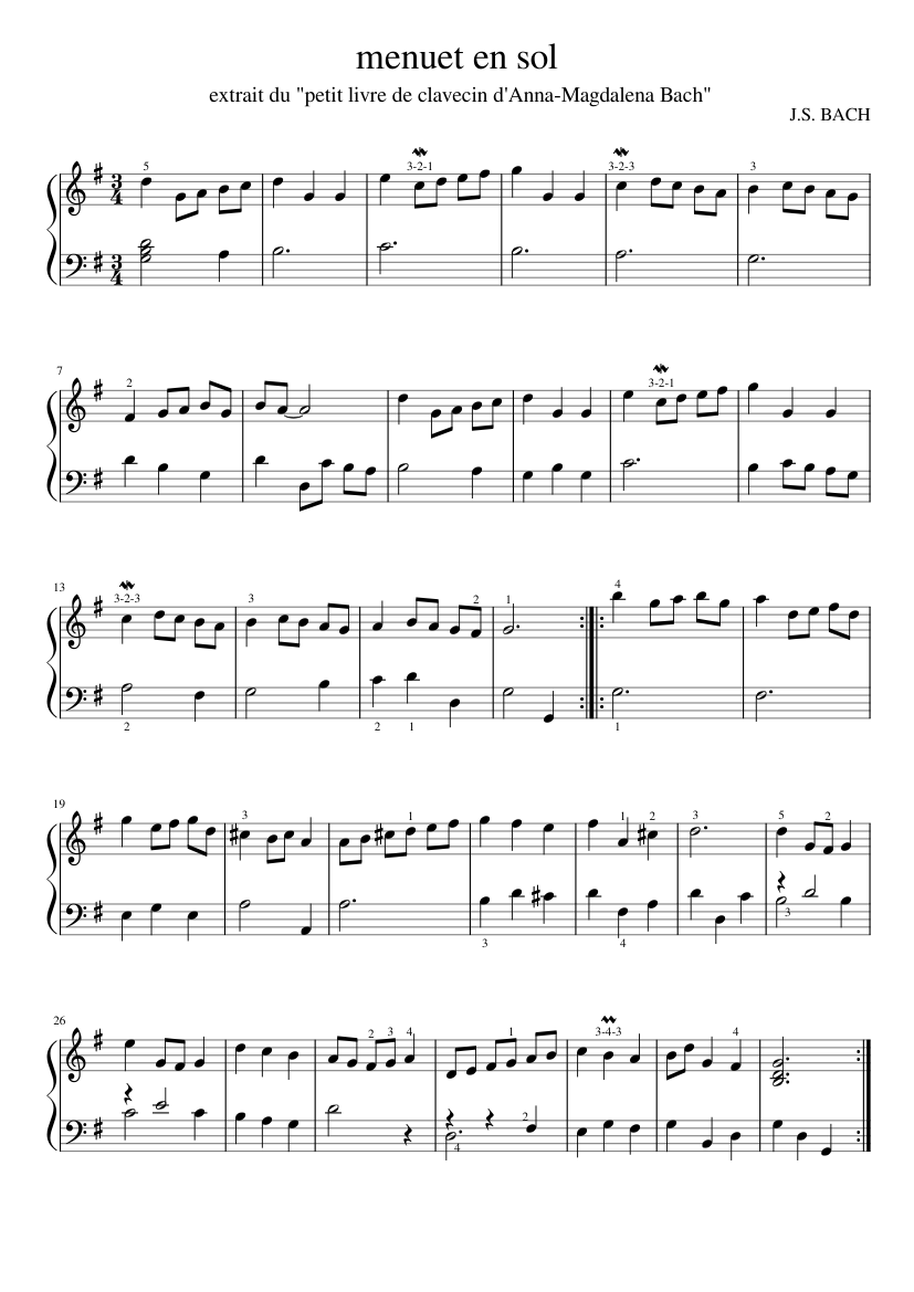 Menuet En Sol De J S Bach Piano Facile Piano Tutorial