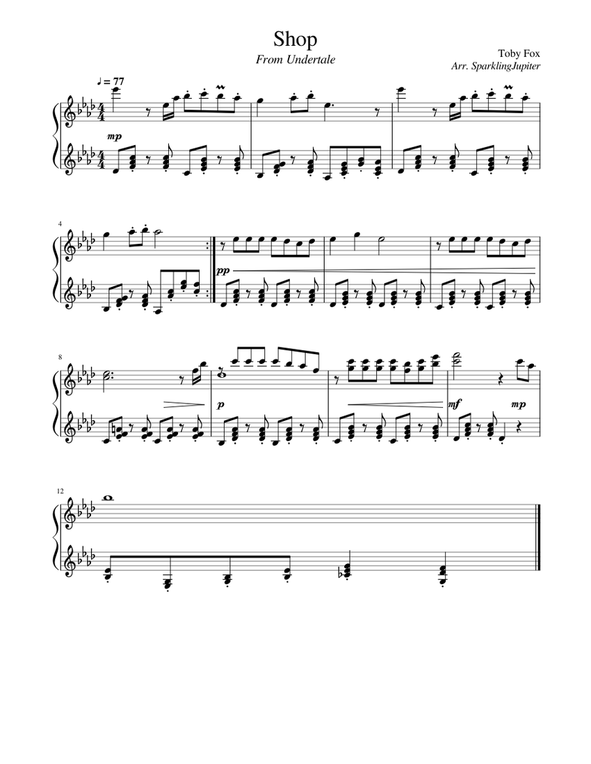 Shop Undertale Piano Sheet Music For Piano Solo Musescore Com - undertale piano songs roblox