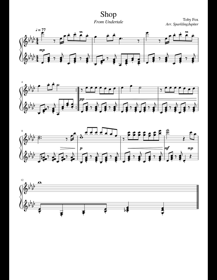 Shop - Undertale (Piano) sheet music for Piano download free in PDF or MIDI