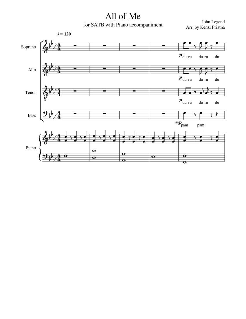 All Of Me John Legend For Satb Choir With Piano Accompaniment Sheet Music For Piano Soprano Tenor Alto More Instruments Mixed Quintet Musescore Com