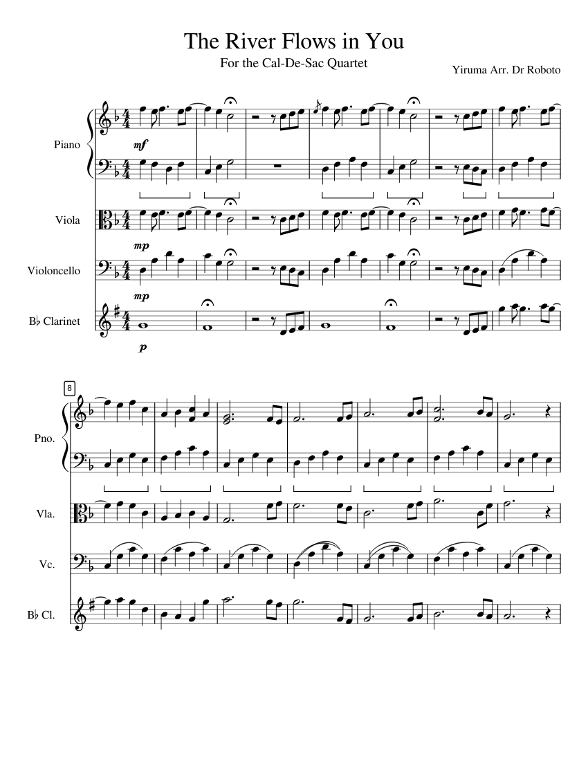 The River Flows in You sheet music for Piano, Clarinet, Viola, Cello