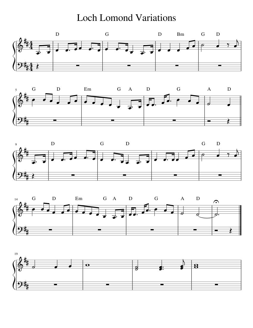 Loch Lomond Variations sheet music for Piano download free in PDF or MIDI