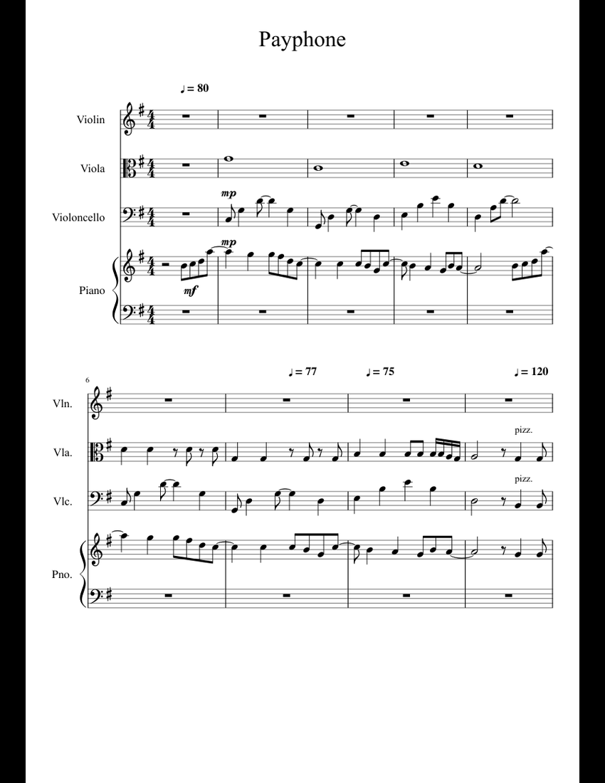 Payphone sheet music for Violin, Piano, Viola, Cello download free in