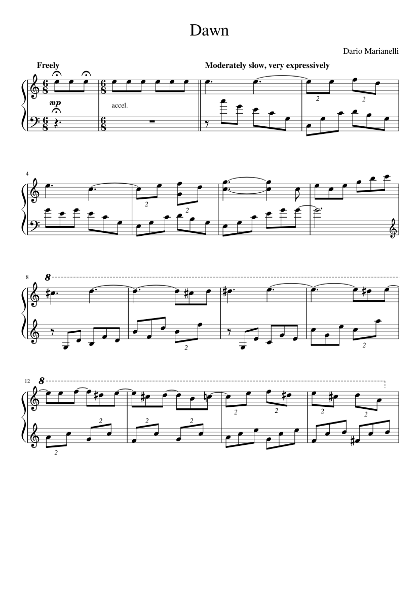 Dawn sheet music for Piano download free in PDF or MIDI