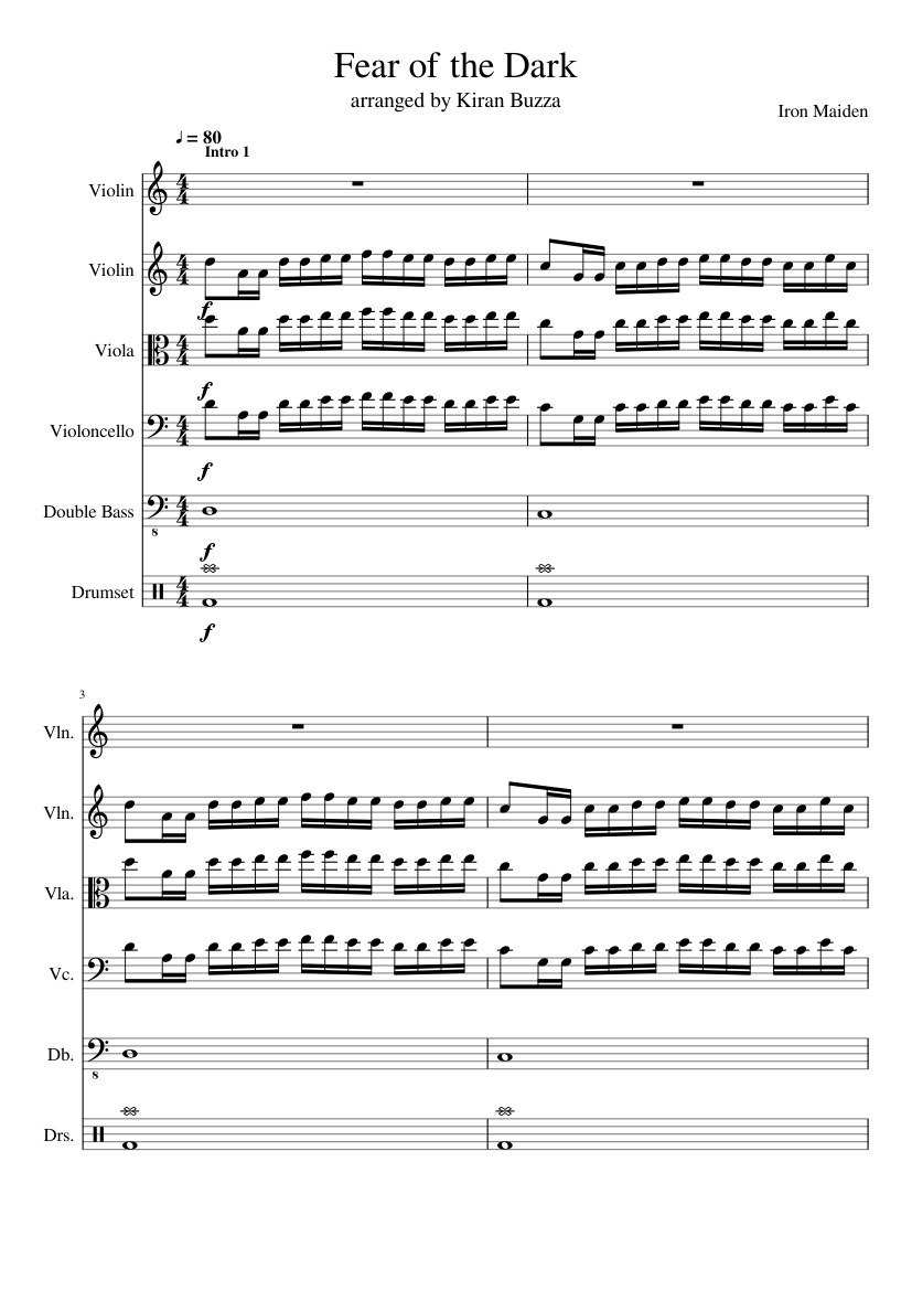 Fear Of The Dark Updated Sheet Music For Violin Viola Cello