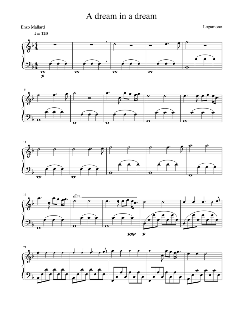 A dream in a dream Sheet music for Piano (Solo) | Musescore.com
