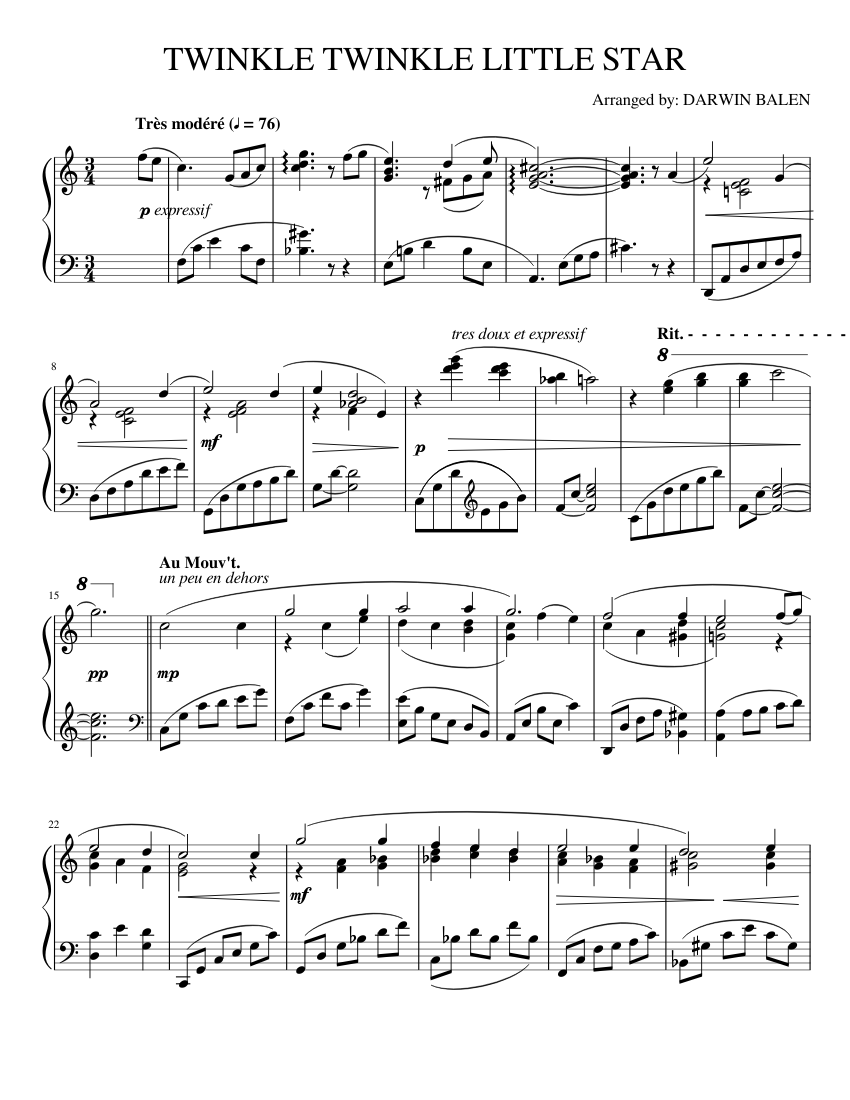 Twinkle Twinkle Little Star (My Piano Arrangement) sheet music for