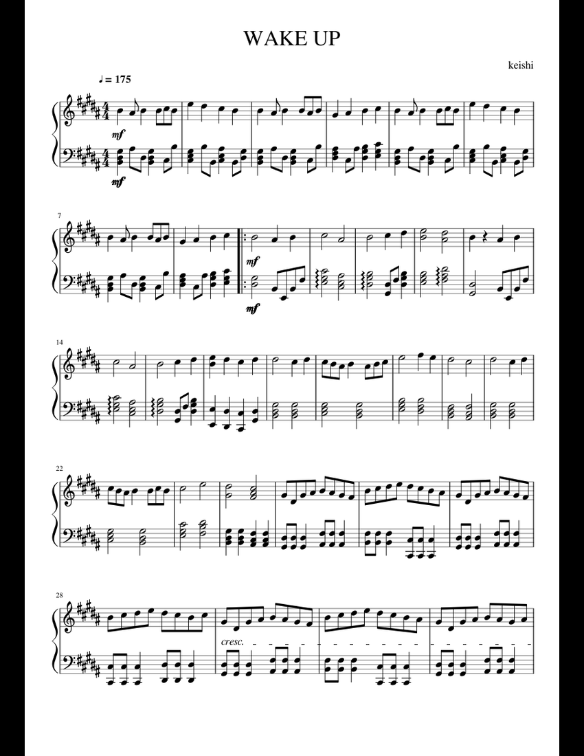 WAKE UP piano solo sheet music for Piano download free in PDF or MIDI