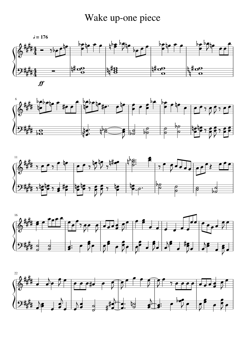 Wake Up One Piece Sheet Music For Piano Solo Musescore Com